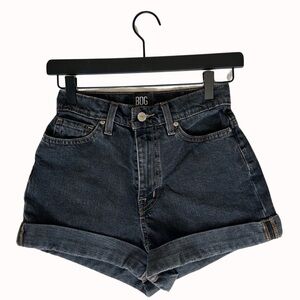 BDG Shorts | Rolled Hem High Rise Mom Shorts in Washed Black
